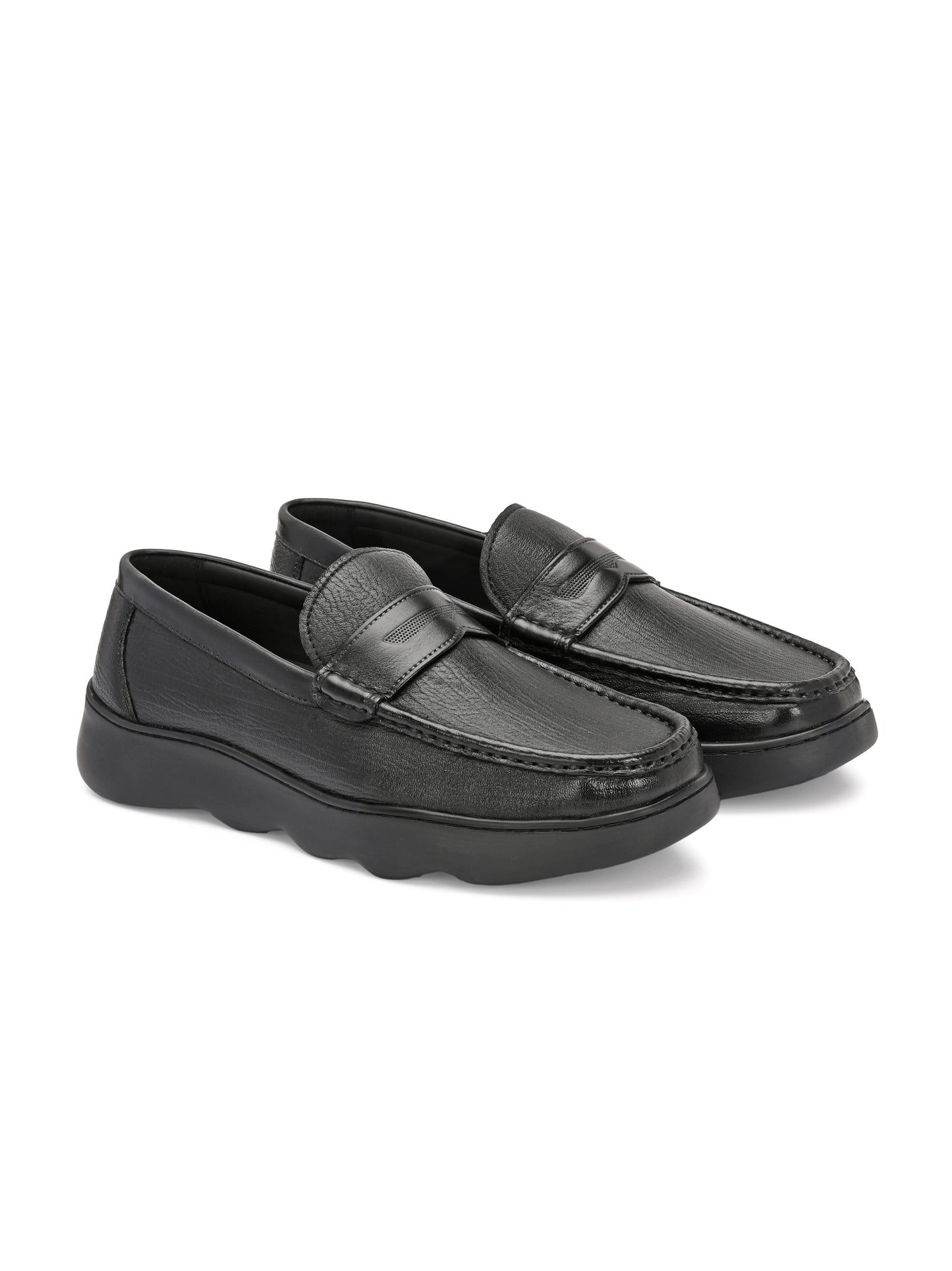 Levancho Premium Leather Black Comfort Shoes for Men's