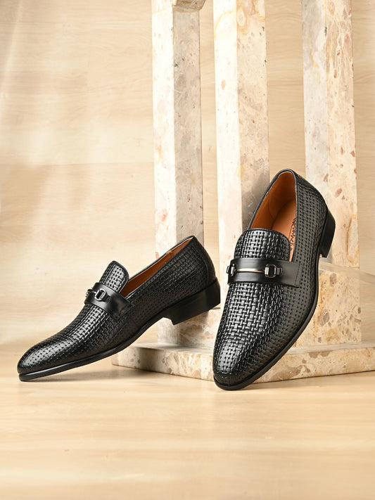 Levancho Premium Black Leather Partywear Shoes for Men's