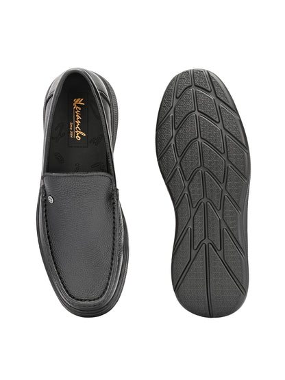 Levancho Premium Leather Black Comfort Shoes for Men's
