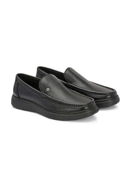 Levancho Premium Leather Black Comfort Shoes for Men's