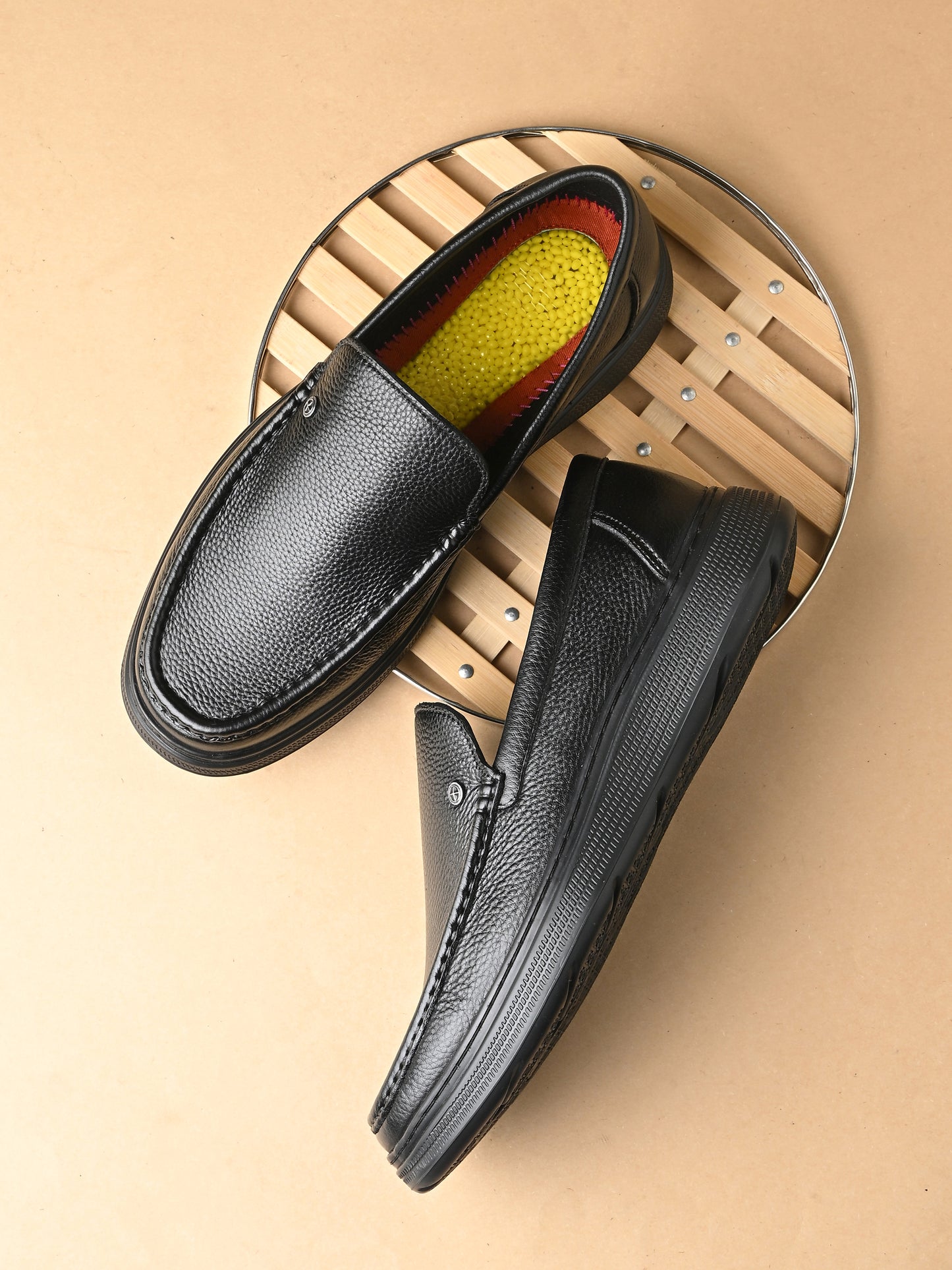 Levancho Premium Leather Black Comfort Shoes for Men's