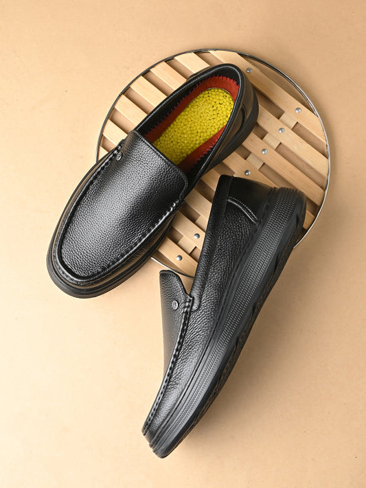 Levancho Premium Leather Black Comfort Shoes for Men's
