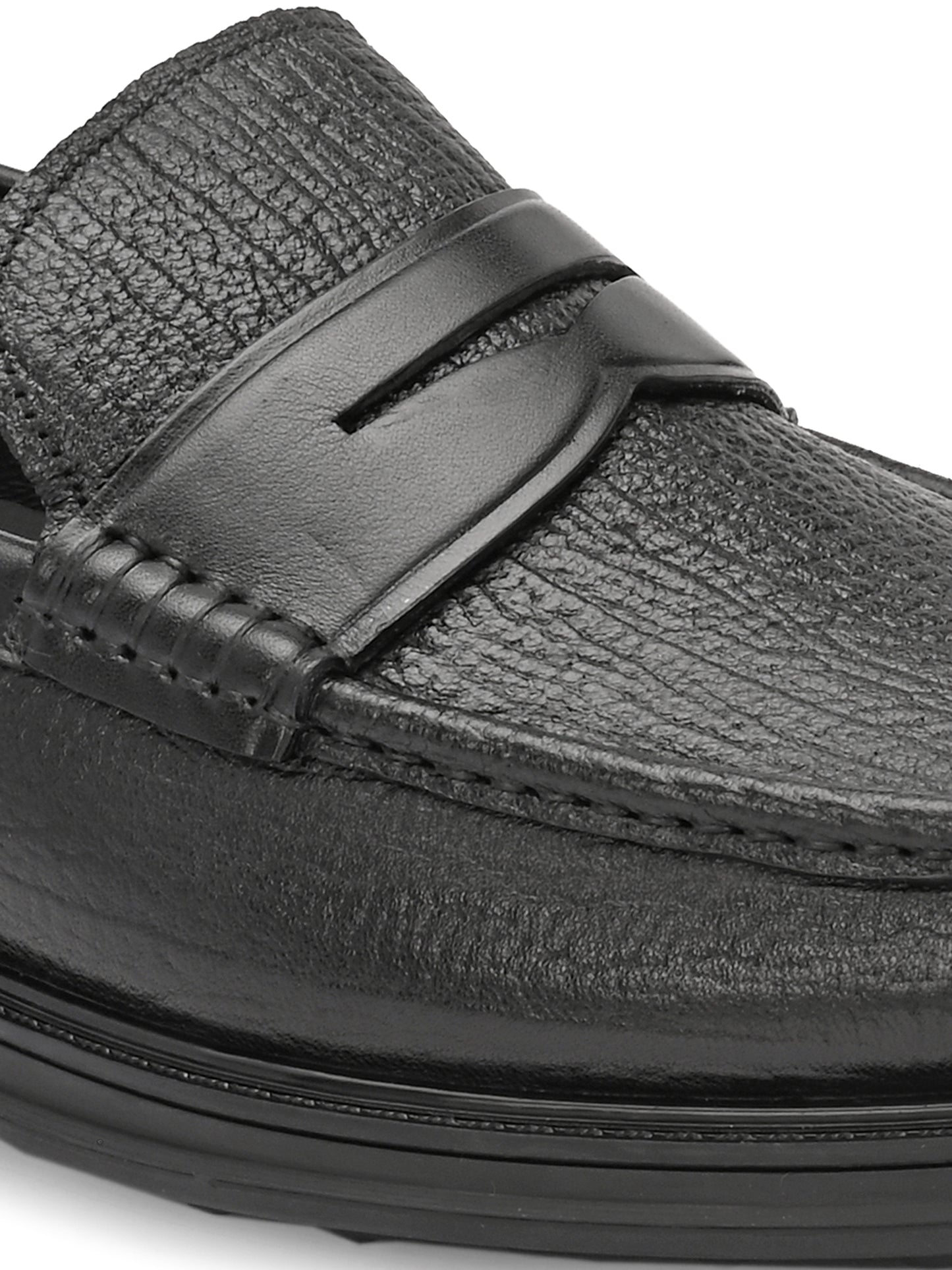 Levancho Premium Leather Black Comfort Shoes for Men's