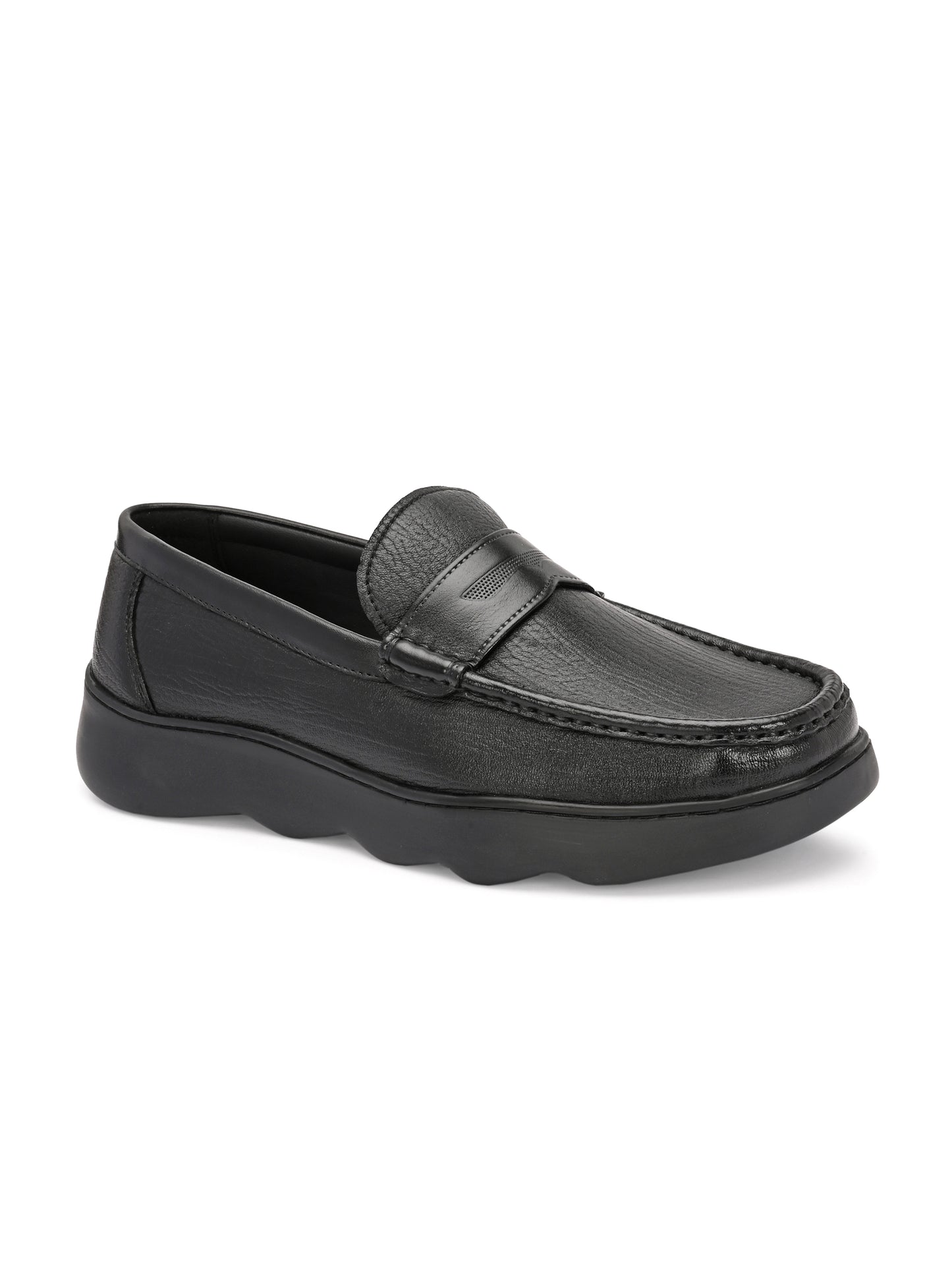 Levancho Premium Leather Black Comfort Shoes for Men's