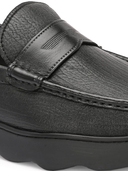 Levancho Premium Leather Black Comfort Shoes for Men's