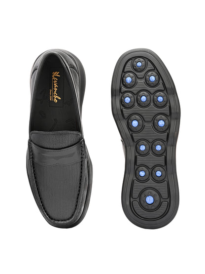 Levancho Premium Leather Black Comfort Shoes for Men's