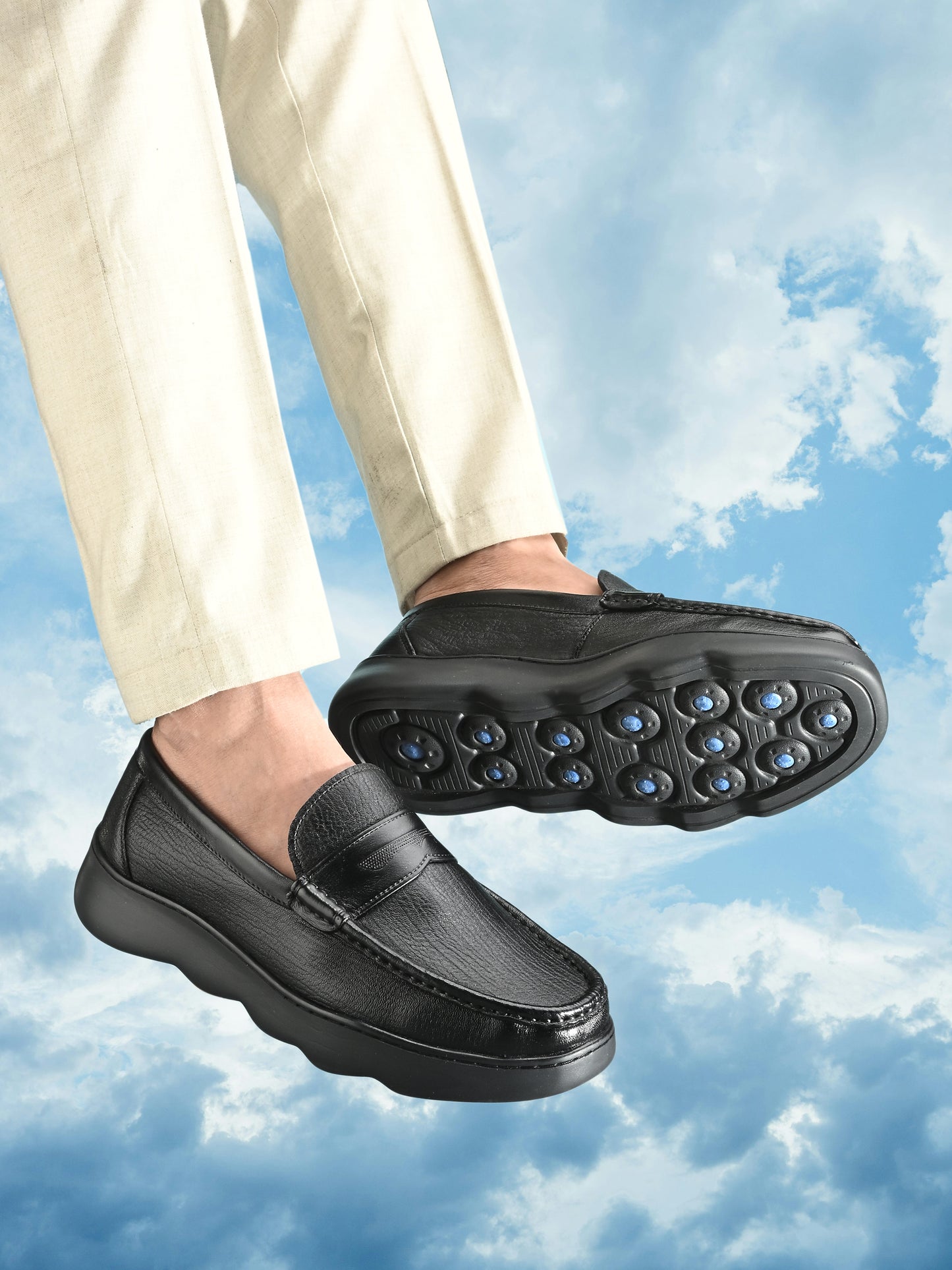 Levancho Premium Leather Black Comfort Shoes for Men's