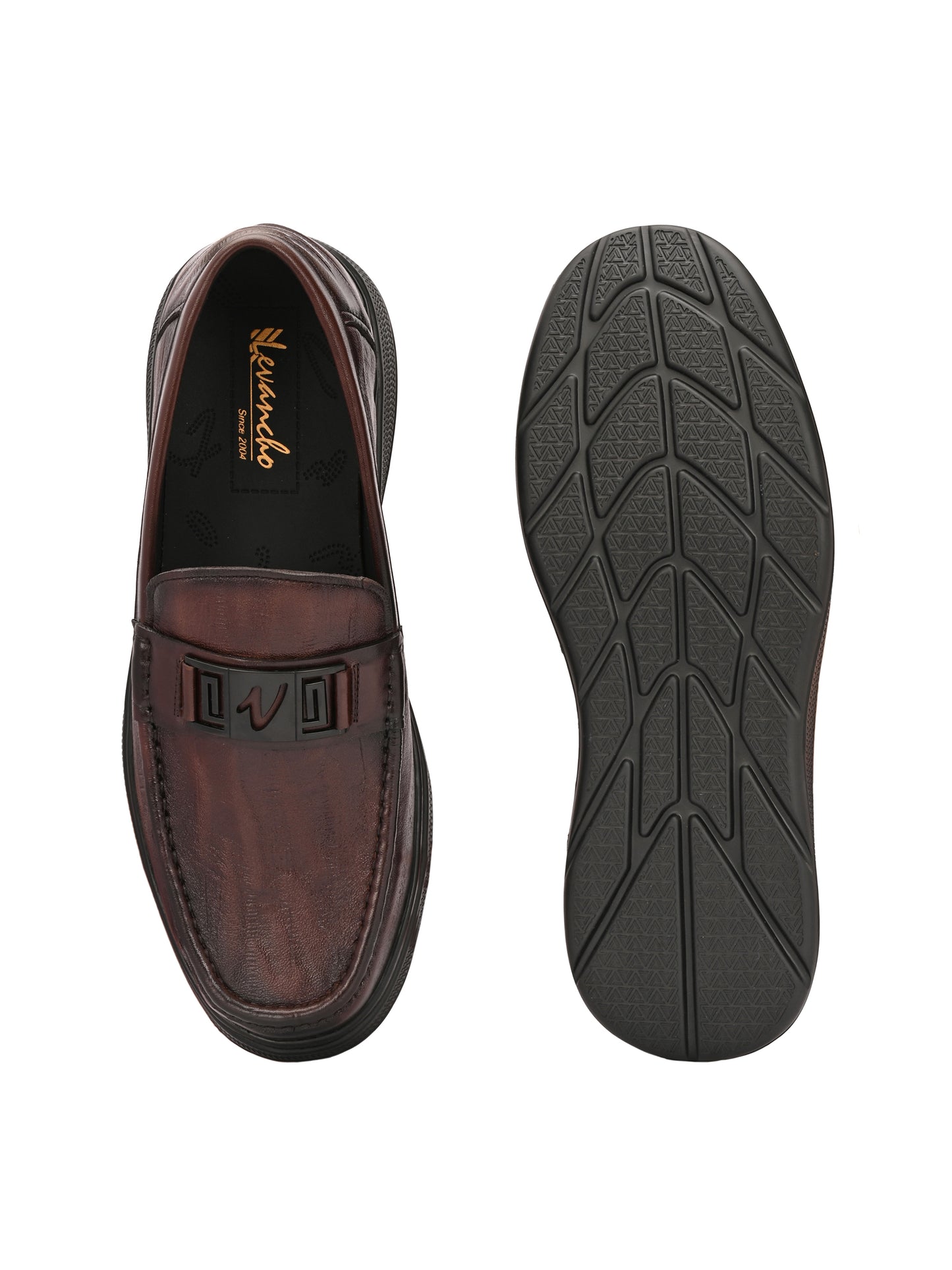 Levancho Premium Leather Brown Comfort Shoes for Men's