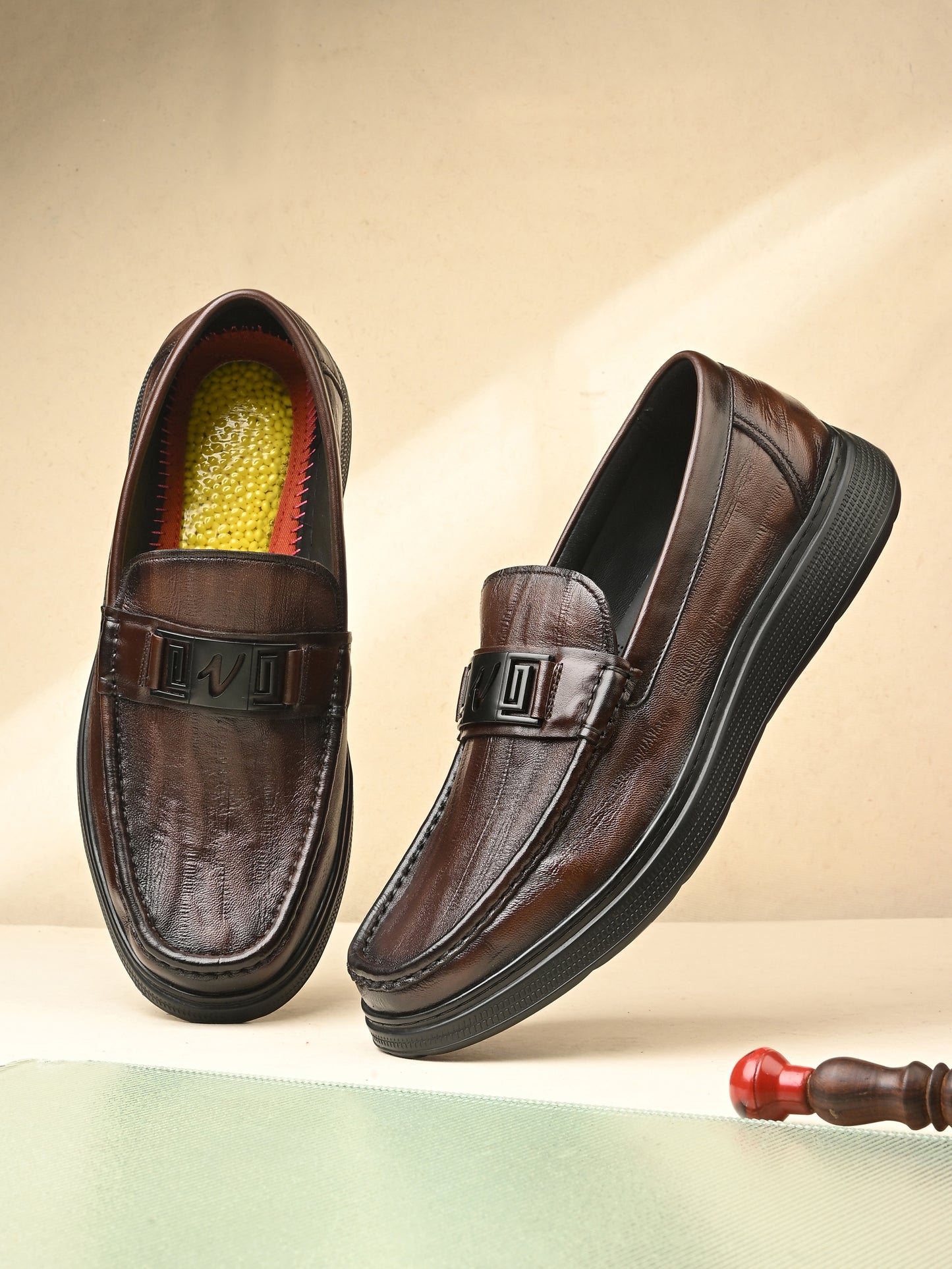 Levancho Premium Leather Brown Comfort Shoes for Men's