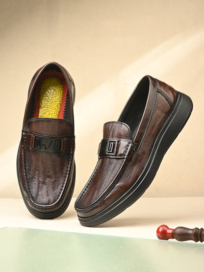 Levancho Premium Leather Brown Comfort Shoes for Men's