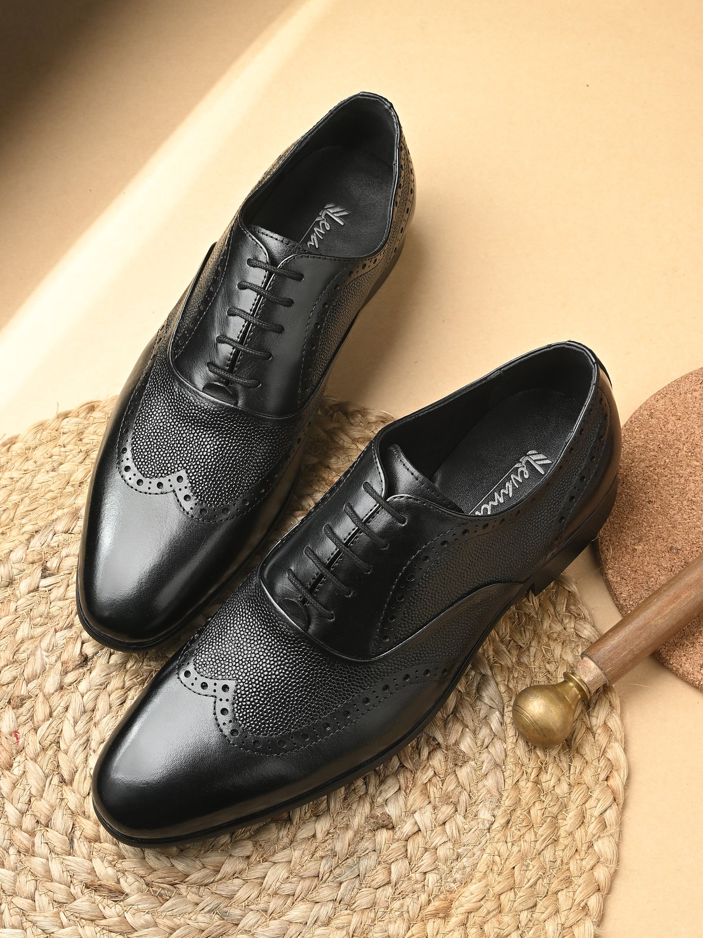 Levancho Premium Black Leather Partywear Shoes for Men's