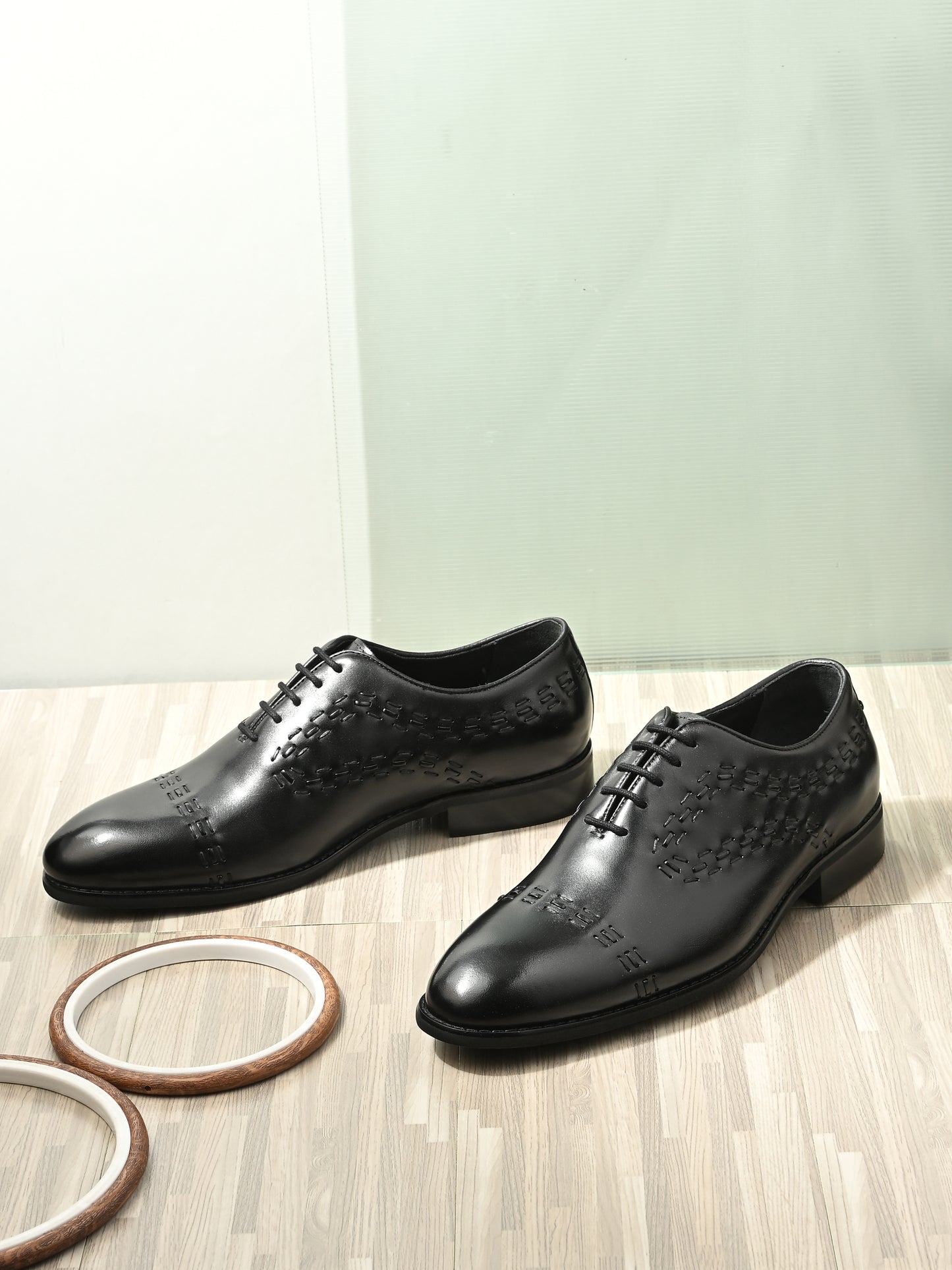 Levancho Premium Black Leather Partywear Shoes for Men's