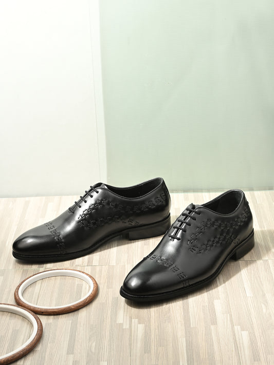 Levancho Premium Black Leather Partywear Shoes for Men's