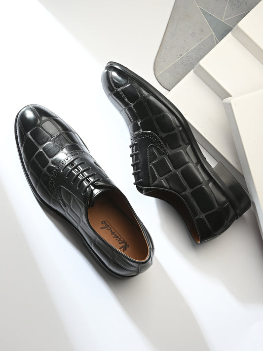 Levancho Premium Black Leather Partywear Shoes for Men's