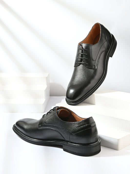 Levancho Premium Black Leather Formal Shoes for Men's